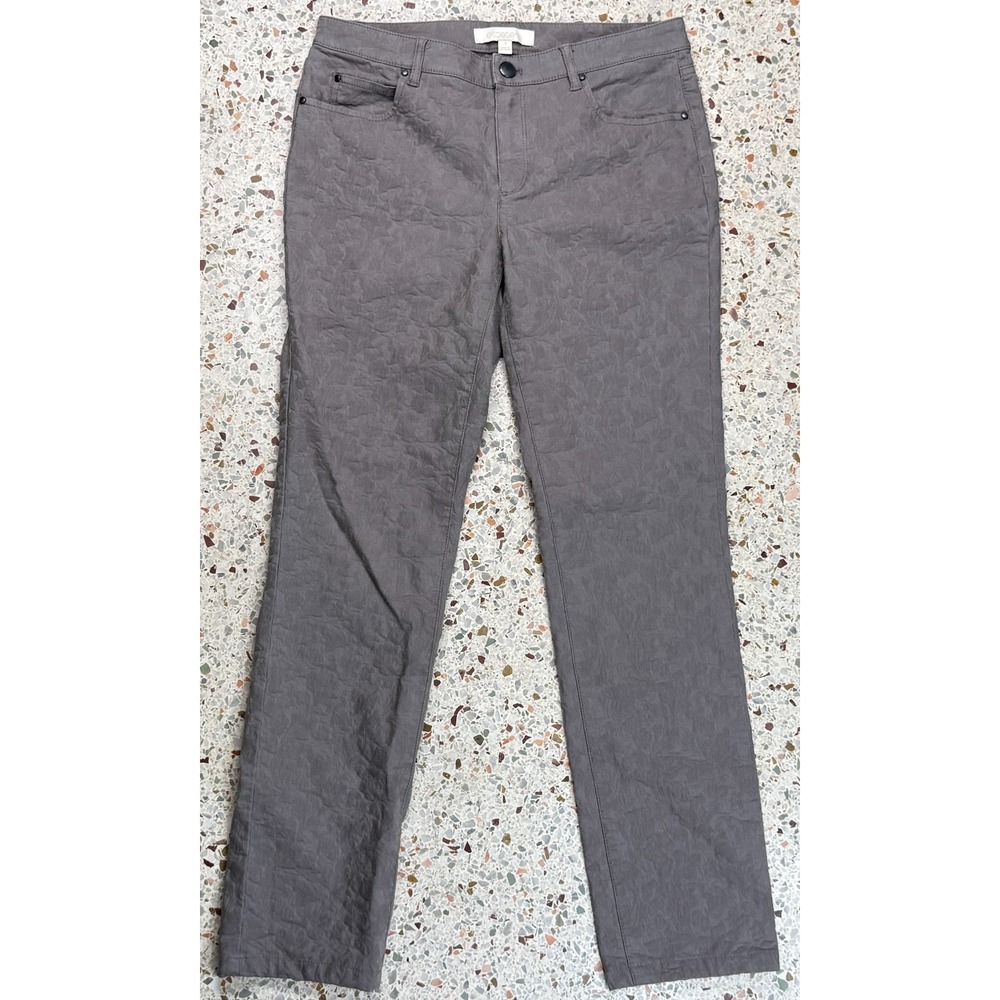 Etcetera Marilyn Women's 5 Pocket Flower Pattern Gray Straight Leg Pants Size 2
